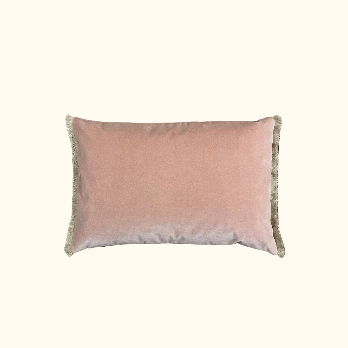 Dusty Rose Cotton Velvet with Fringe Pillow - 16" x 24" - USA - S106