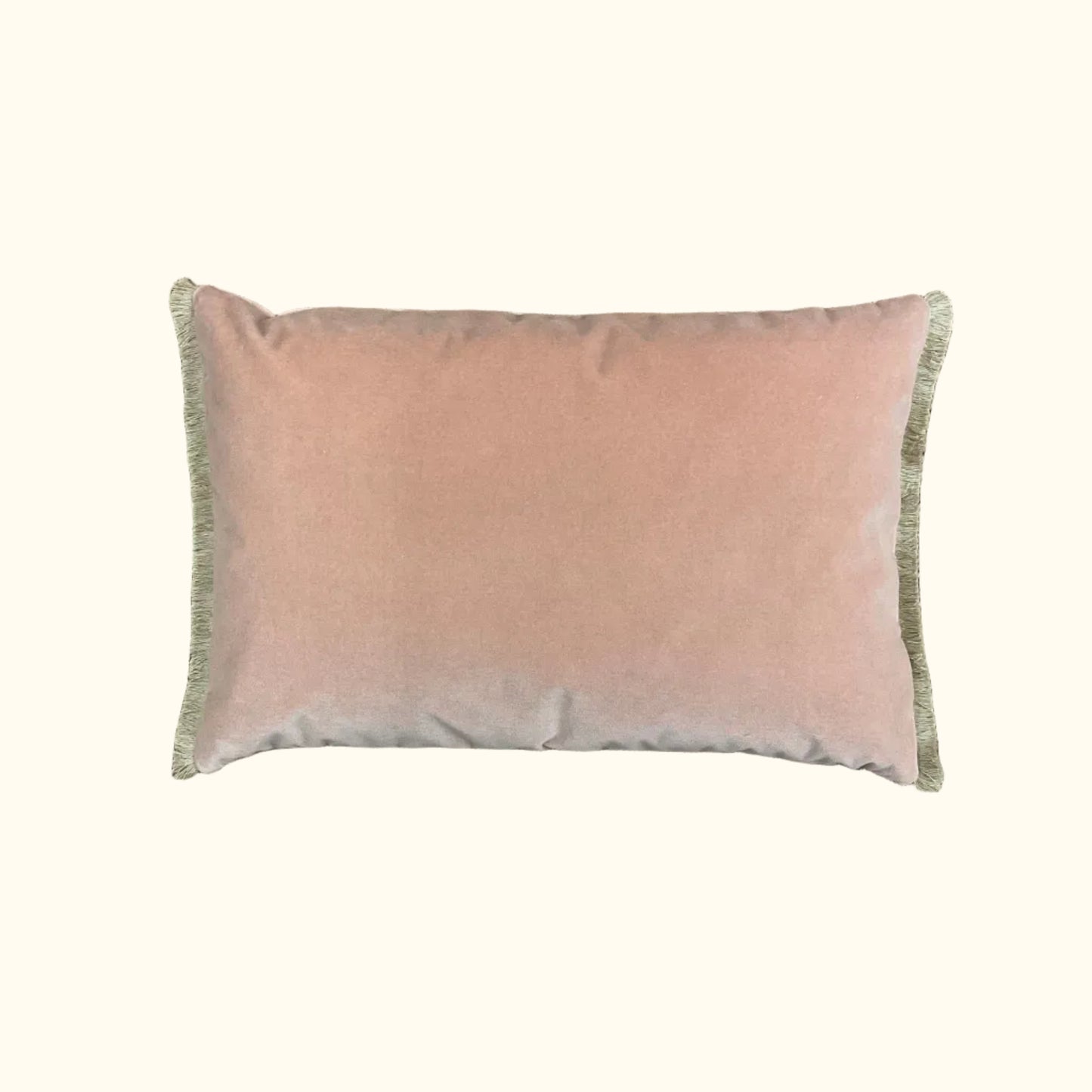 Dusty Rose Cotton Velvet with Fringe Pillow - 16" x 24" - USA - S106
