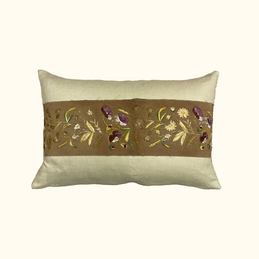 Vintage Floral Embroidery on Linen Pillow - 16" x 24" - 558b