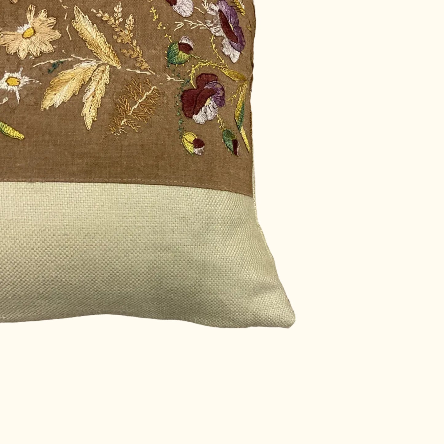 Vintage Floral Embroidery on Linen Pillow - 16" x 24" - 558b