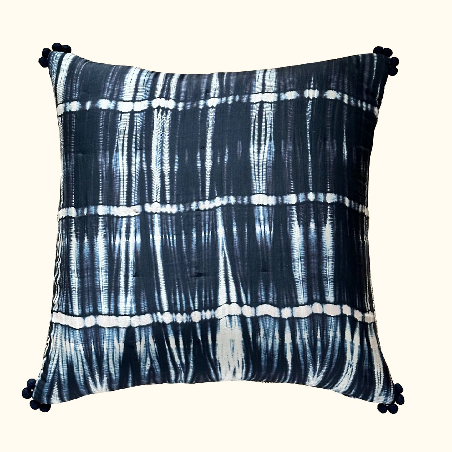 Shibori Waves-22x22-Indigo Silk Pillow