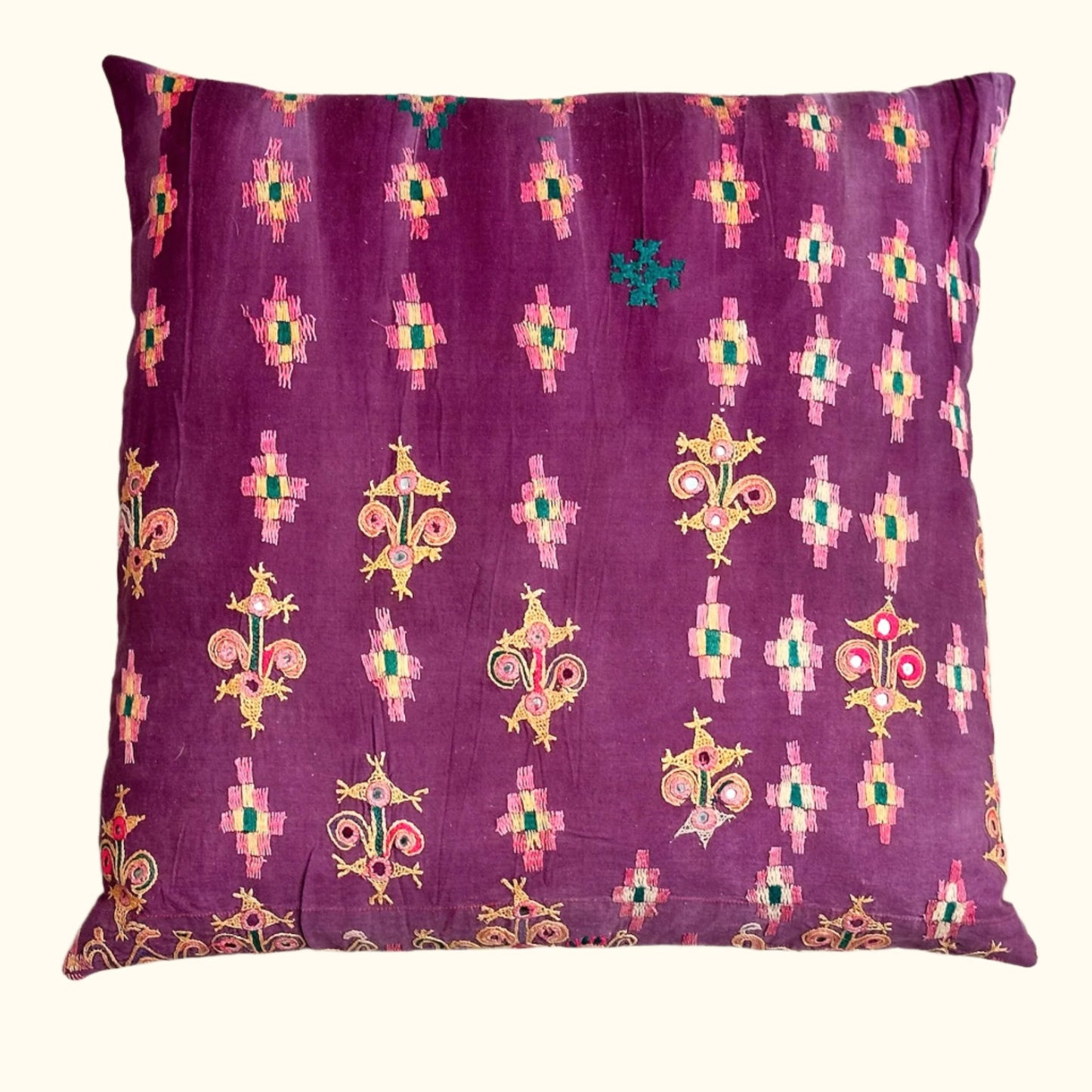 Vintage Banjara Embroidered Pillow - 24" x 24" - India - 318a