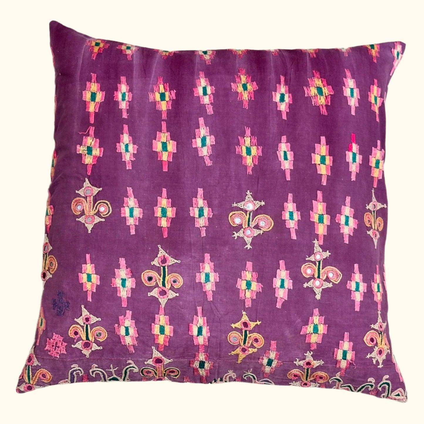 Vintage Banjara Embroidered Pillow - 24" x 24" - India - 318b