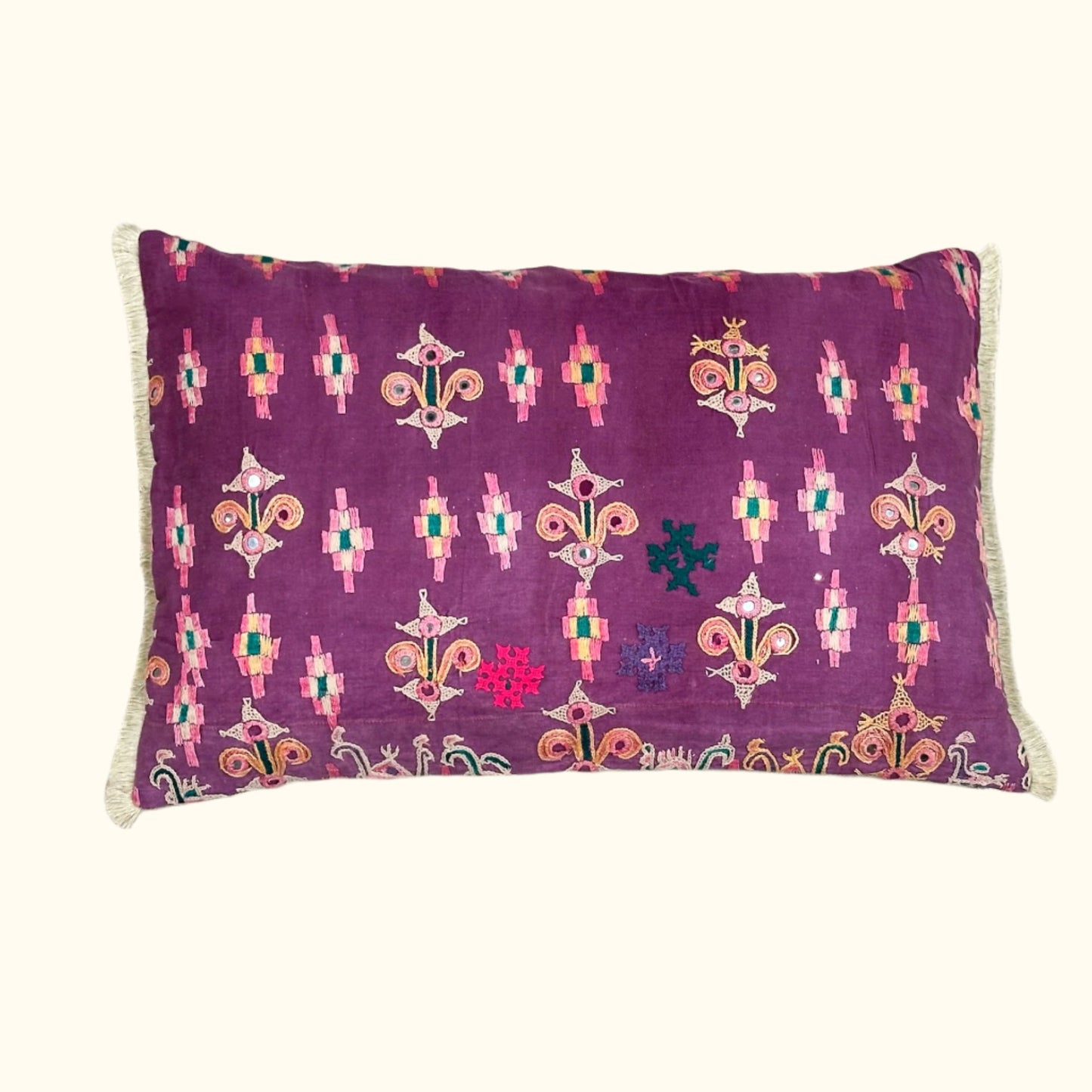 Vintage Banjara Embroidered Pillow - 16" x 24" -India - 318d