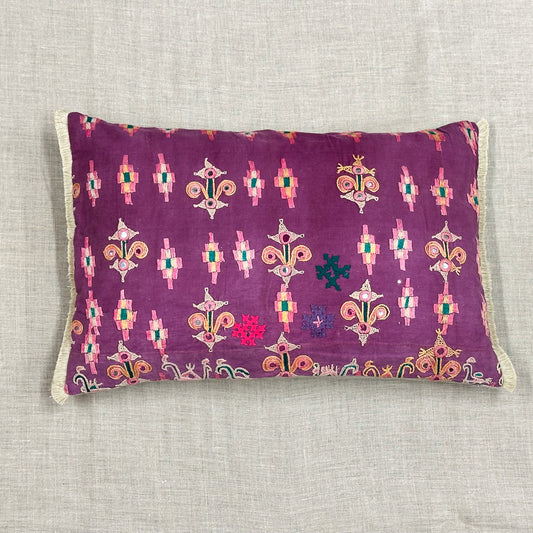 Vintage Banjara Embroidered Pillow - 16" x 24" -India - 318d