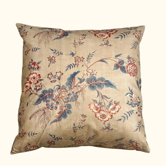 1830's Antique Cotton Chintz Pillow - 24" x 24" - England - 324c