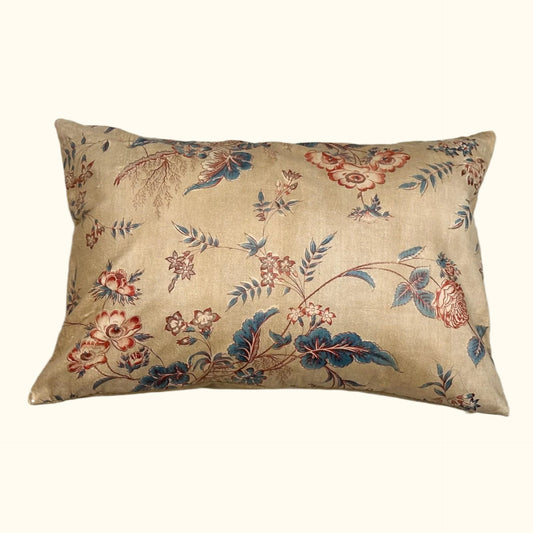 1830's Antique Cotton Chintz Pillow - 16" x 24" - England - 324e