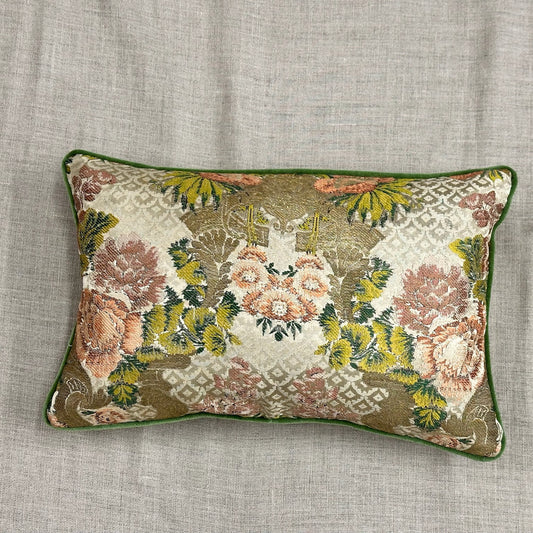 Antique Silk Brocade Pillow - 11" x 17" - France - 333c