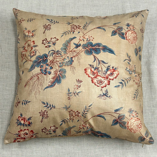 1830's Antique Cotton Chintz Pillow - 24" x 24" - England - 324a