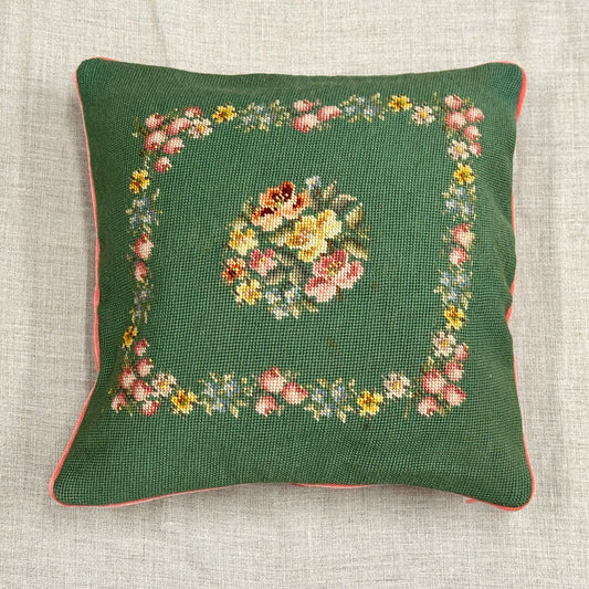 Vintage Needlepoint Pillow - 16" x 16" - 360a