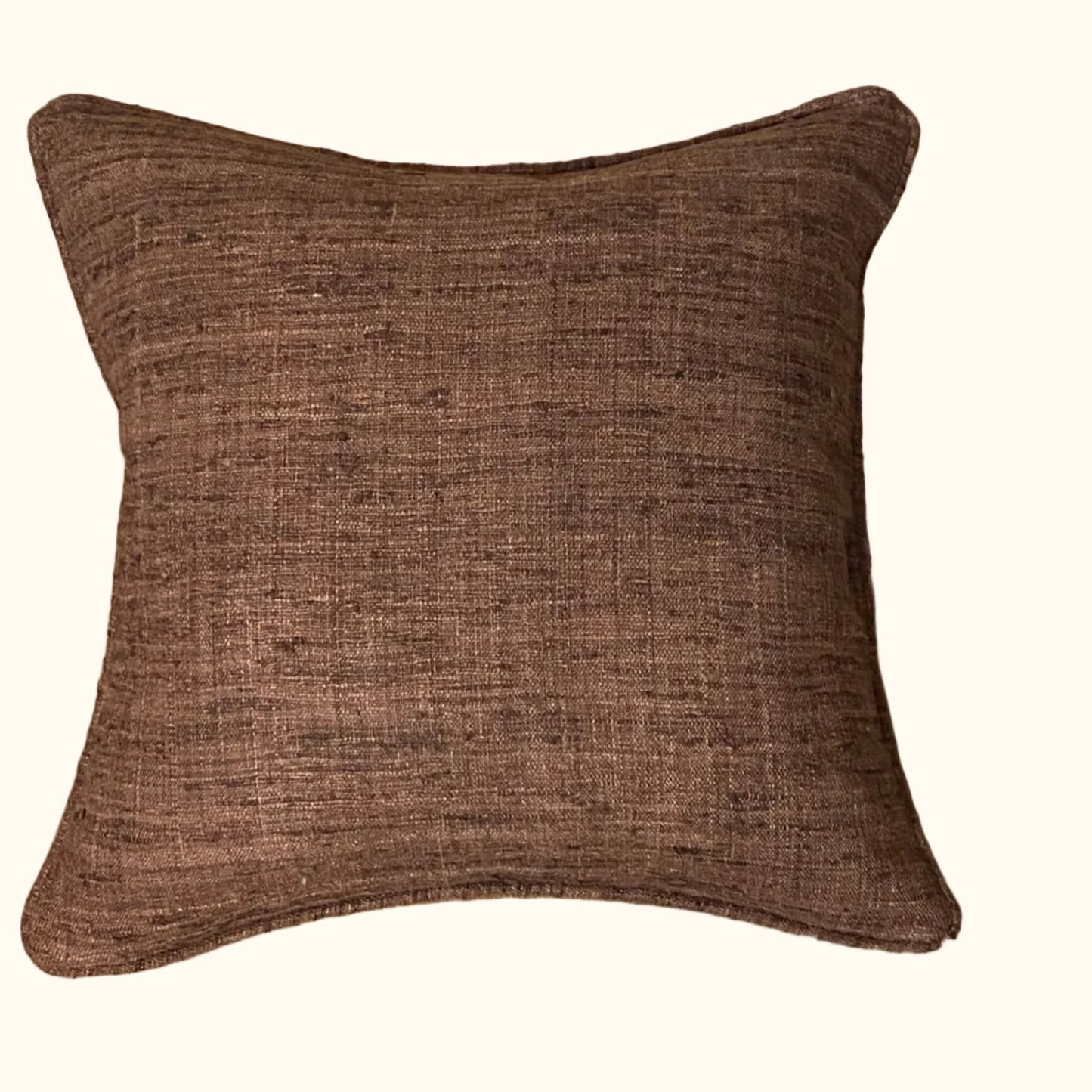 Brown Wild Silk with Piping Pillow - 20" x 20" - India - S108B
