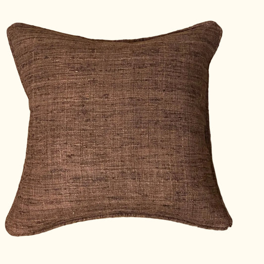 Brown Wild Silk with Piping Pillow - 20" x 20" - India - S108B