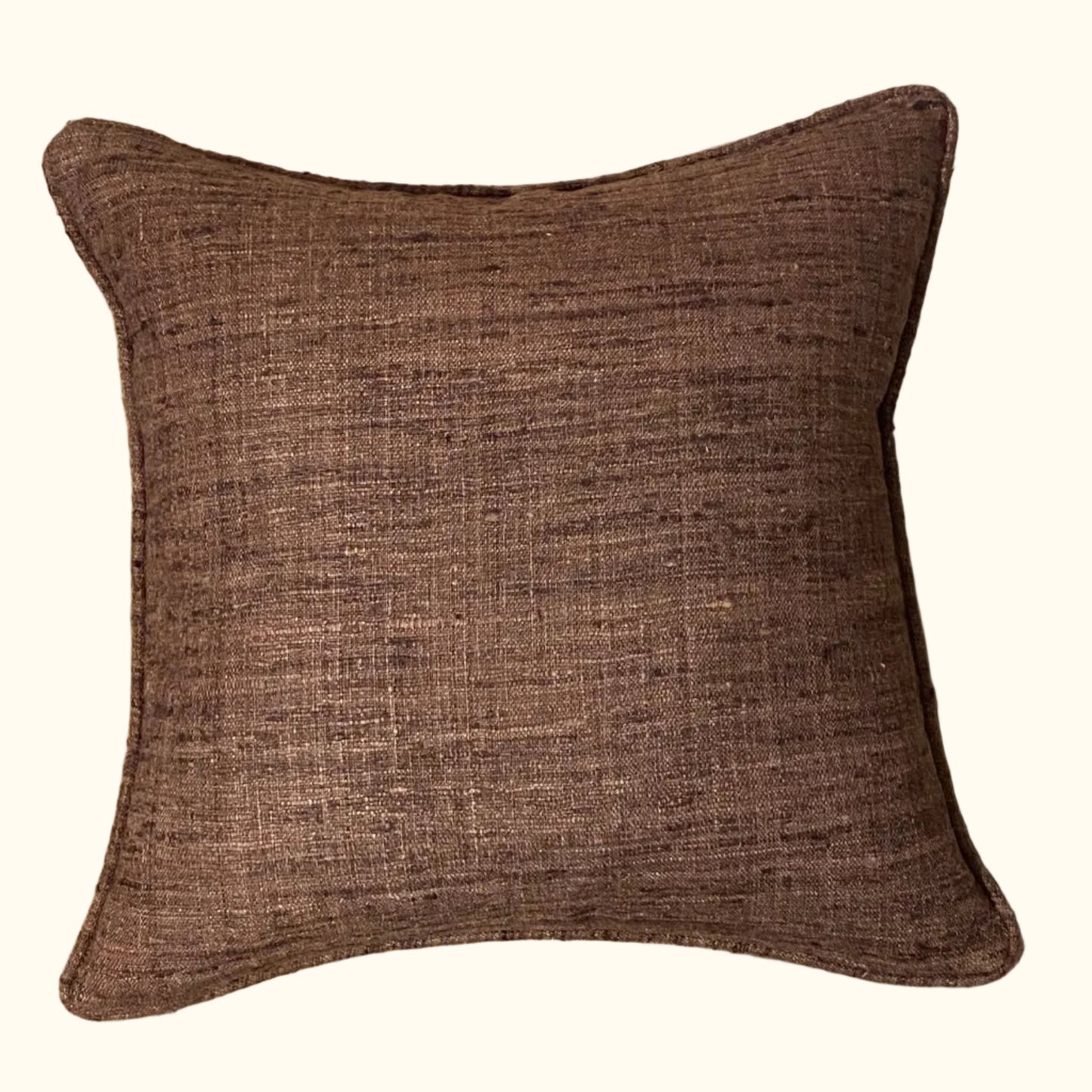 Brown Wild Silk with Piping Pillow - 20" x 20" - India - S108B