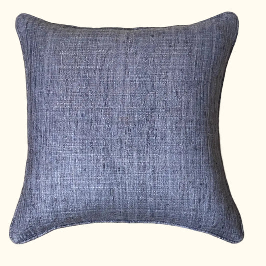 Chambray Blue Wild Silk with Piping Pillow - 20" x 20" - India - S108A