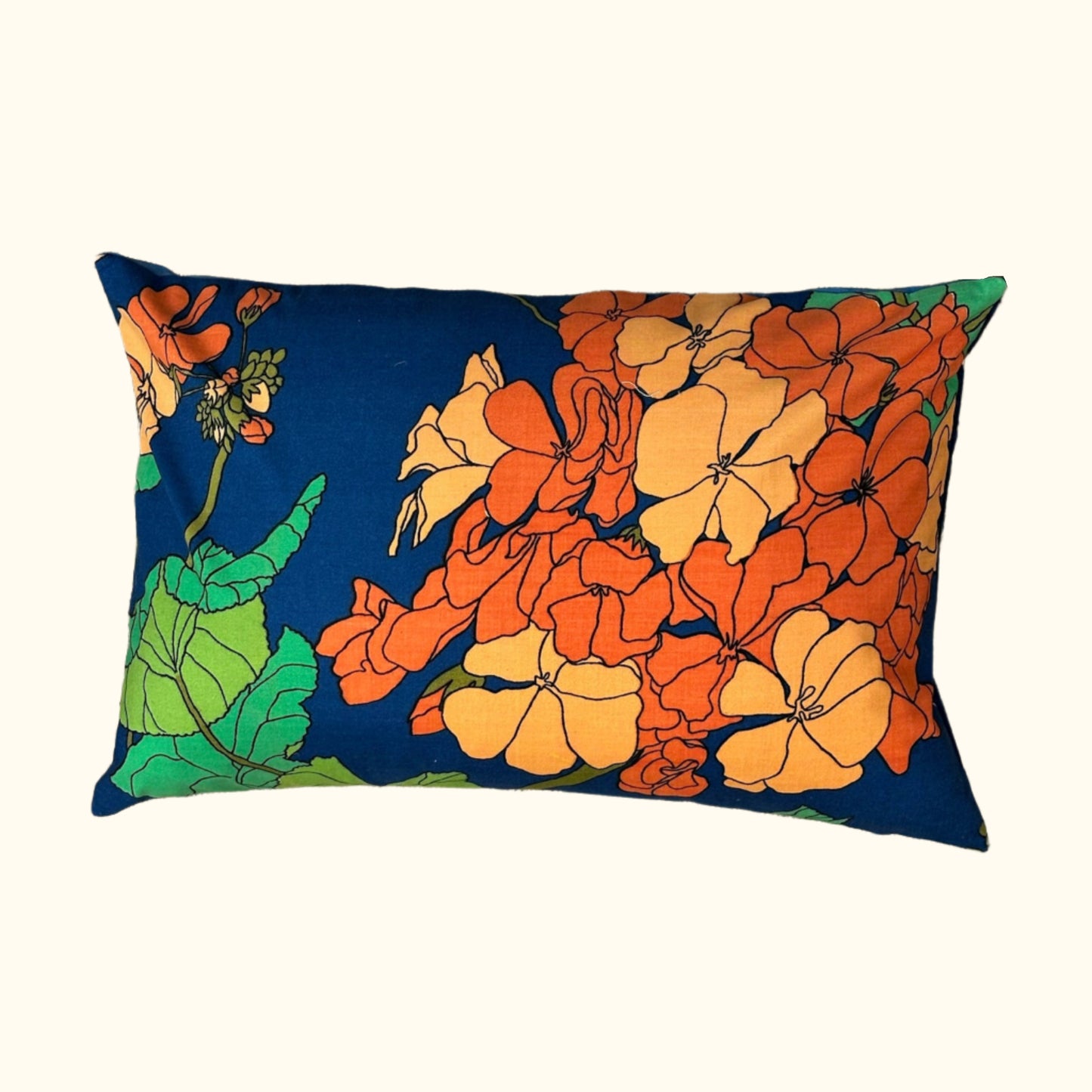 1970's Cotton Floral Pillow - 16" x 24" - USA - 413a