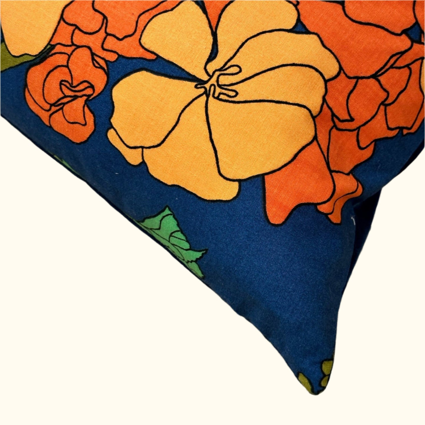 1970's Cotton Floral Pillow - 16" x 24" - USA - 413a