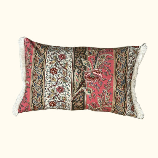 Vintage Cotton Indienne Floral Pillow - 13" x 20" - 415D