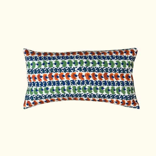 Cotton Striped Floral Pillow - 10" x 17" - USA - 414d