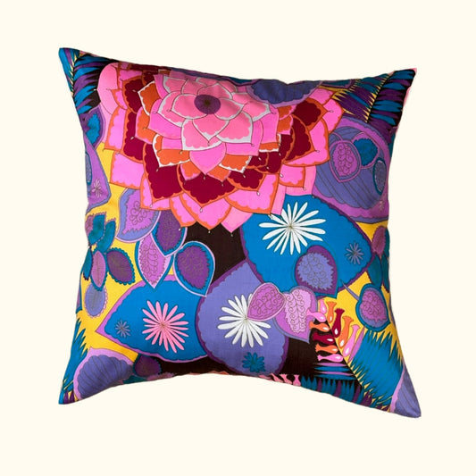 Vintage 1960's Cotton Floral Pillow - 22" x 22" - USA - 443b