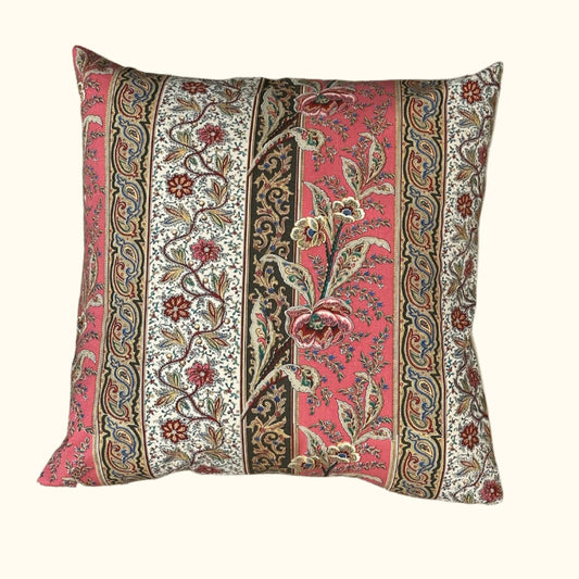 Vintage Cotton Indiene Floral Pillow - 22" x 22" - England - 415b