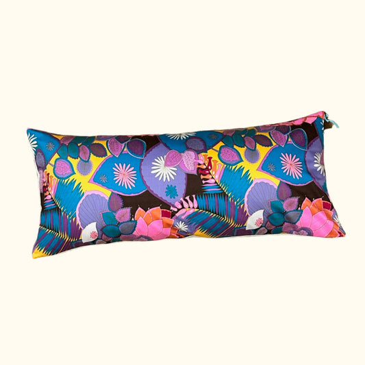 Vintage 1960's Cotton Floral Pillow - 16" x 36" - USA - 443a