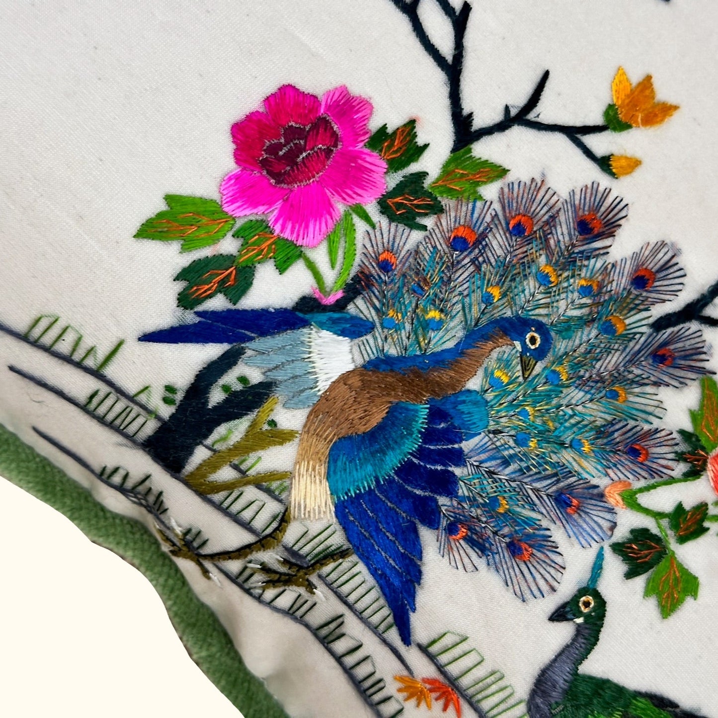 Vintage Silk on Silk Embroidered Pillow - 9" x 11" - China - 320b