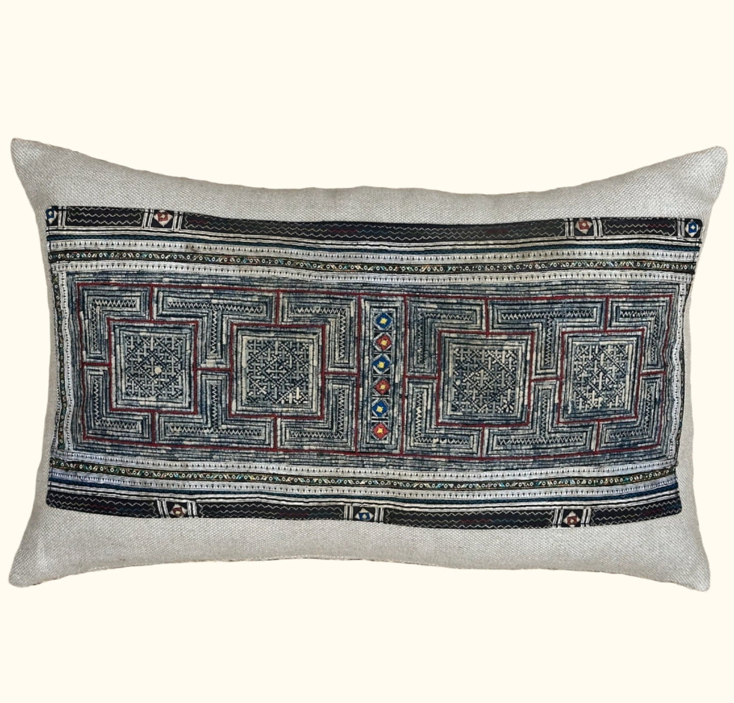 Vintage Hmong Batik Embroidered Pillow - 16x24 - China - 466a