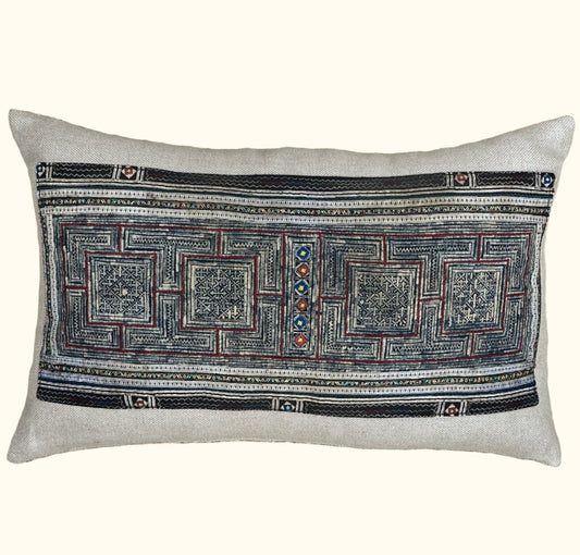 Vintage Hmong Batik Embroidered Pillow - 16x24 - China - 466a