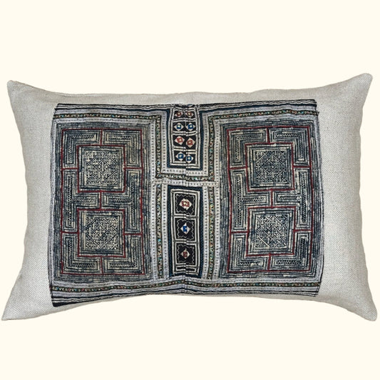 Vintage Hmong Batik Embroidered Pillow - 16x24 - China - 466b