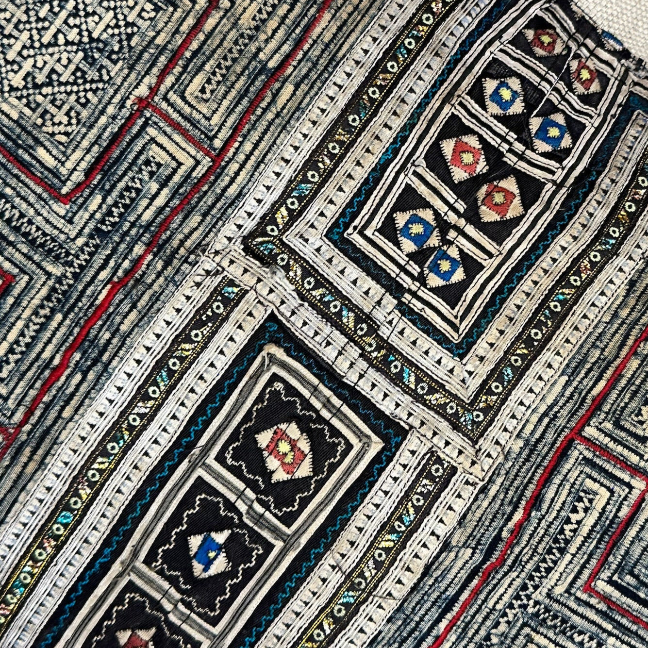Vintage Hmong Batik Embroidered Pillow - 16x24 - China - 466b