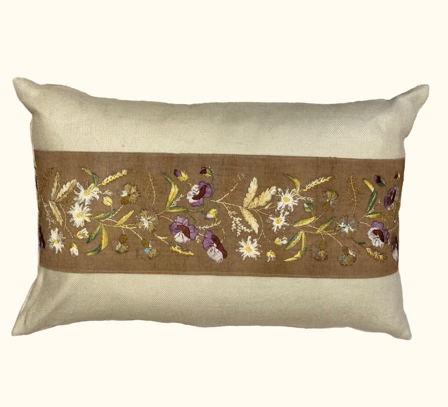 Antique Floral Embroidered Pillow - 16" x 24" - 481 - USA