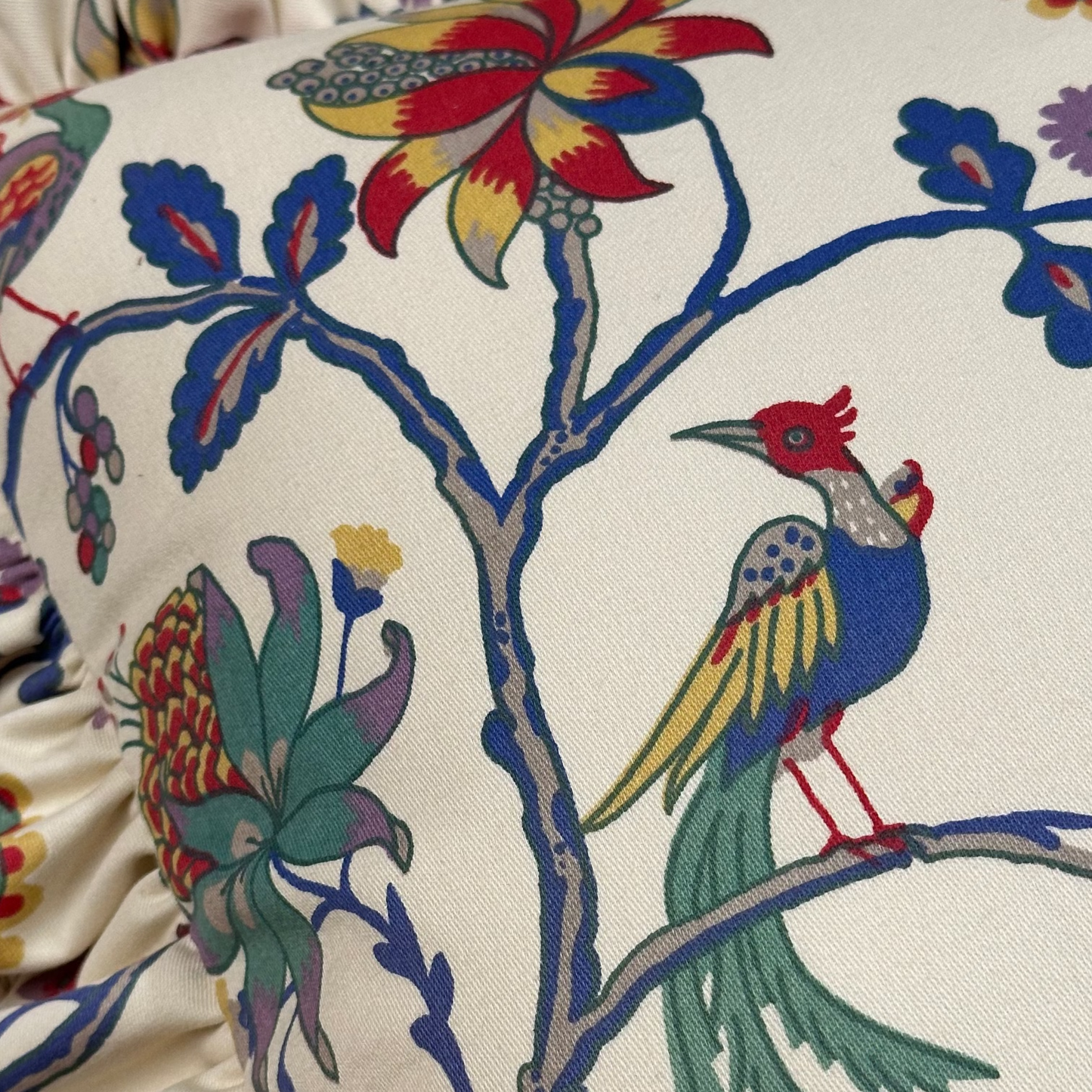 Cotton Jacobean Floral Pillow - 16" x 16" - 458a