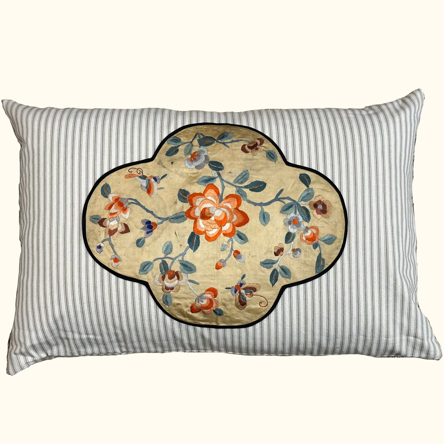 Antique Embroidery Pillow - 16" x 24" - China - 363a