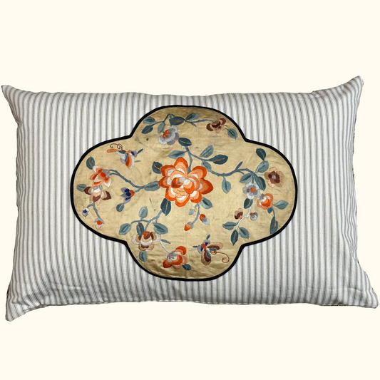 Antique Embroidery Pillow - 16" x 24" - China - 363a