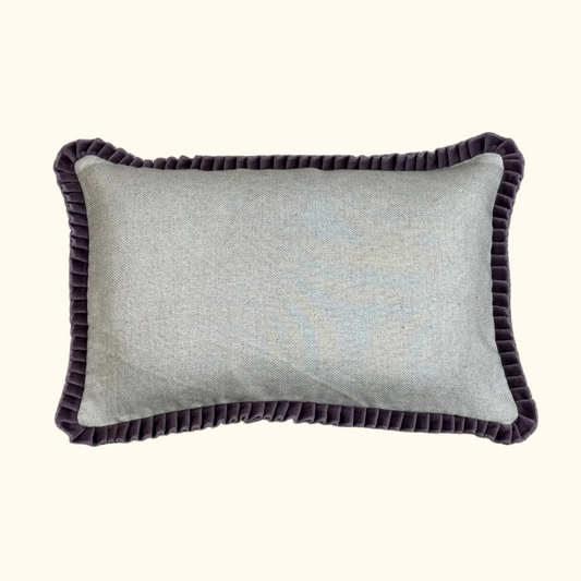 Natural Linen Pleated Purple Velvet Pillow - 13" x 20" - USA - 105b