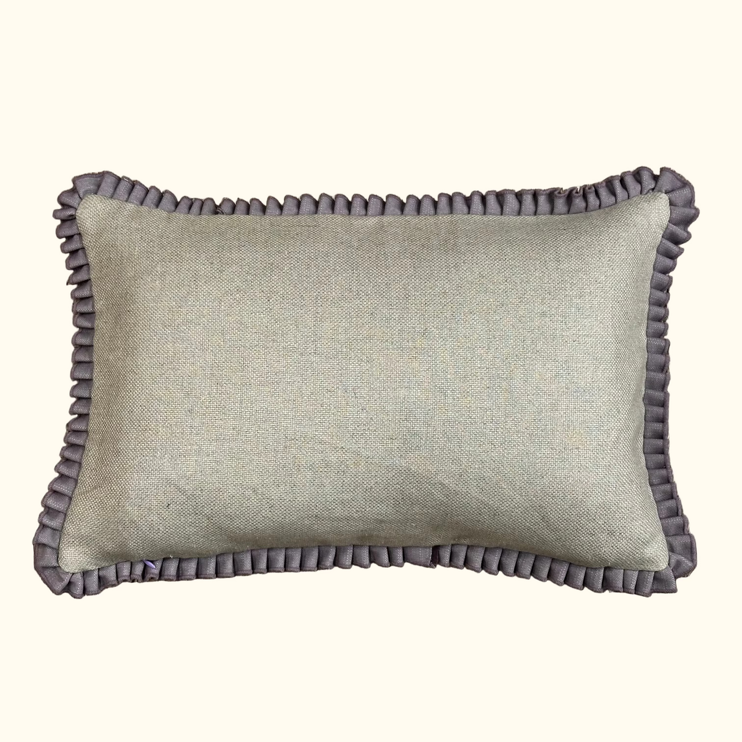 Natural Linen Pleated Purple Velvet Pillow - 13" x 20" - USA - 105b