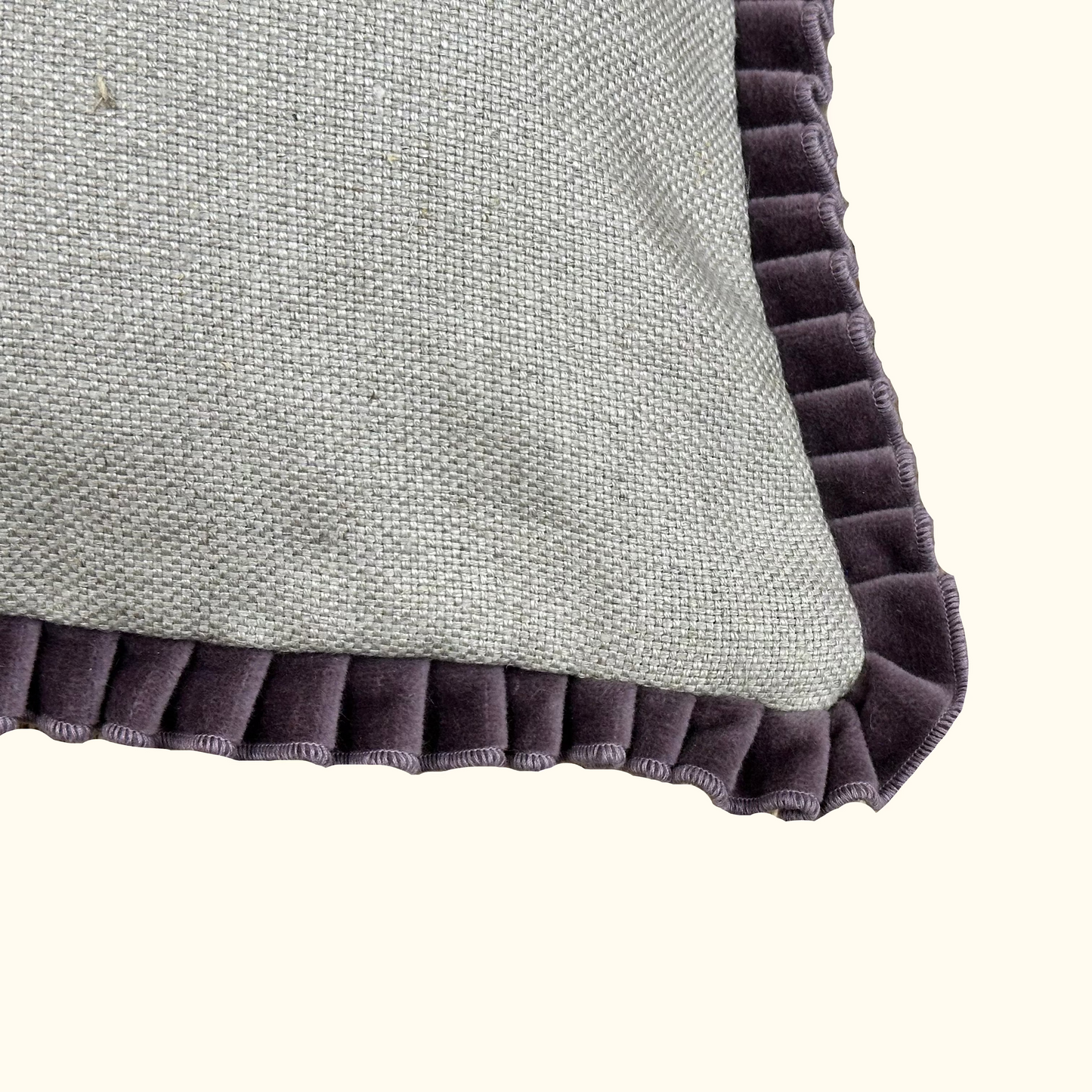 Natural Linen Pleated Purple Velvet Pillow - 13" x 20" - USA - 105b