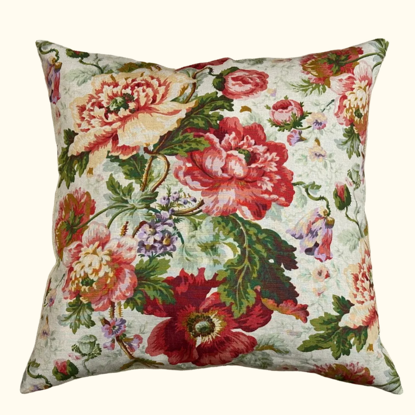 Vintage Rubelli Floral Linen Pillow- 24" x 24" - Italy - 449a