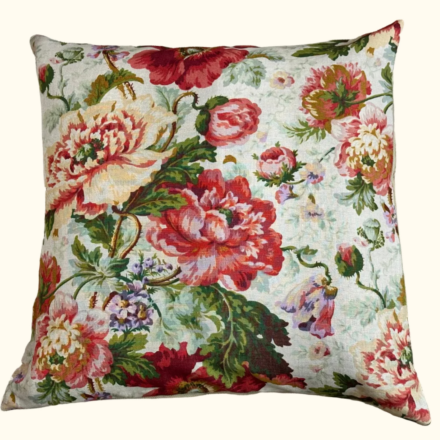 Vintage Rubelli Floral Linen Pillow - 24" x 24" - Italy - 449b