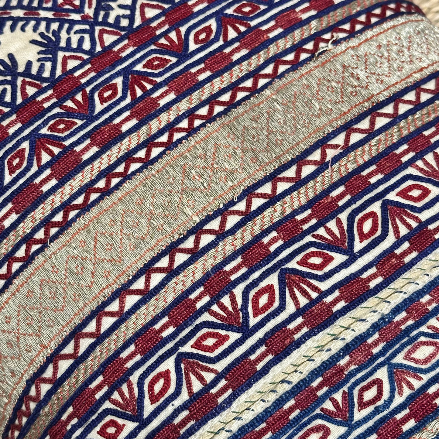 Vintage Hand Embroidery Pillow - 11" x 17" - Afghanistan - 337a