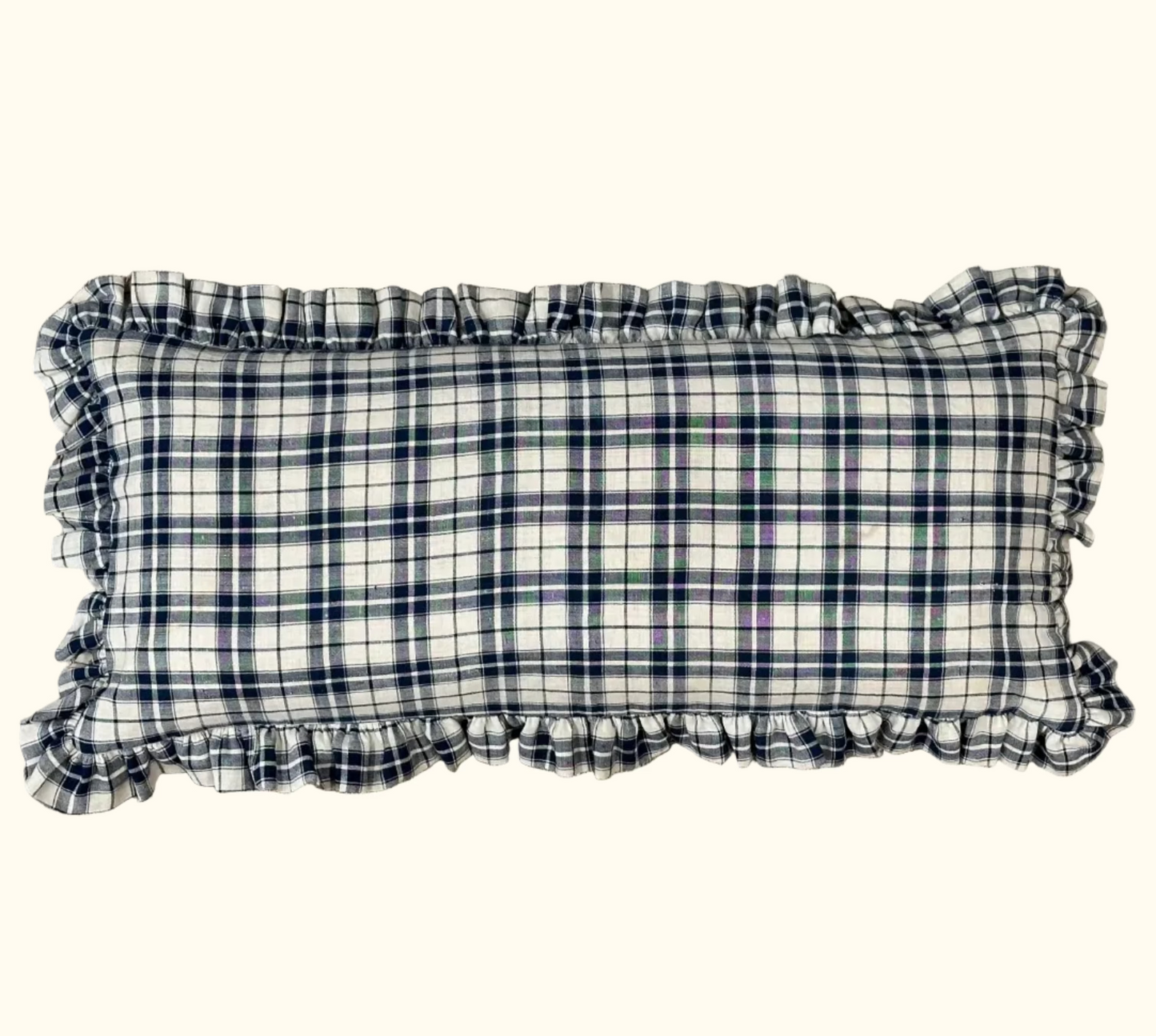 Antique Linen Plaid c. 1920's Pillow - 16" x 36" - France - 467a