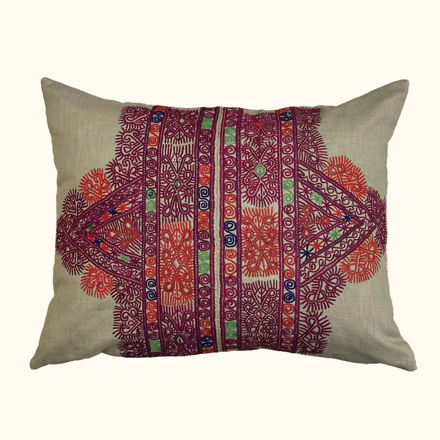 Vintage Hand Embroidery Pillow - 16" x 24" - Afghanistan - 339a