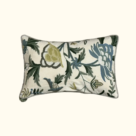 Vintage Crewel Wool Embroidery Pillow - 13" x 20" - 554a