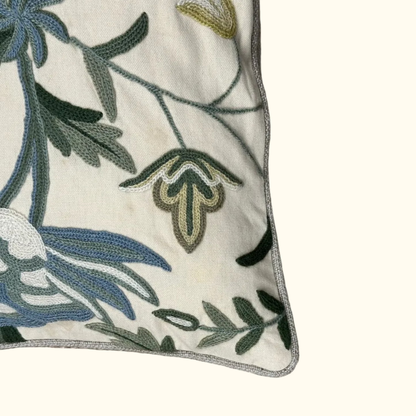 Vintage Crewel Wool Embroidery Pillow - 13" x 20" - 554a