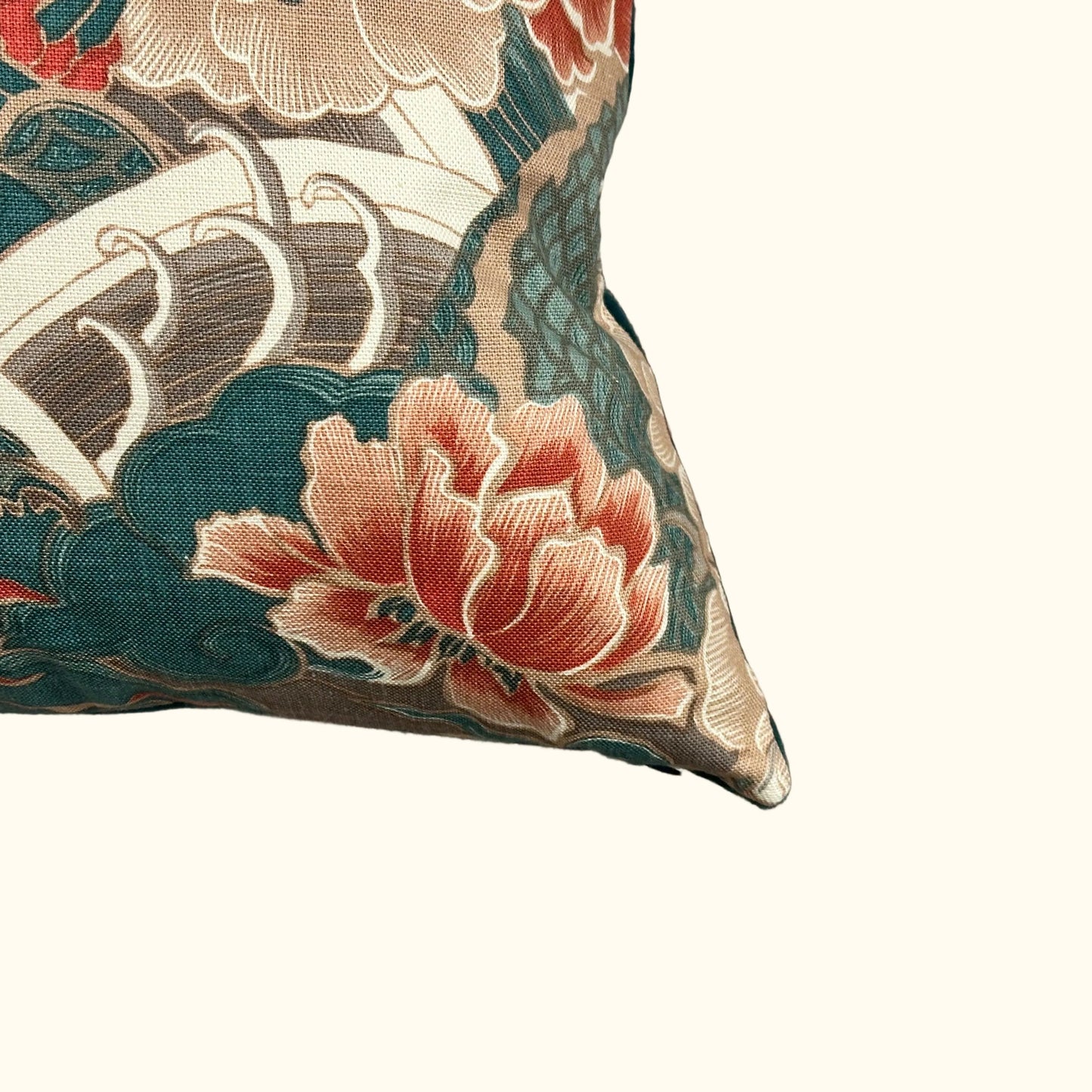 Vintage Hand Printed Floral Pillow - 22" x 22" - 478b