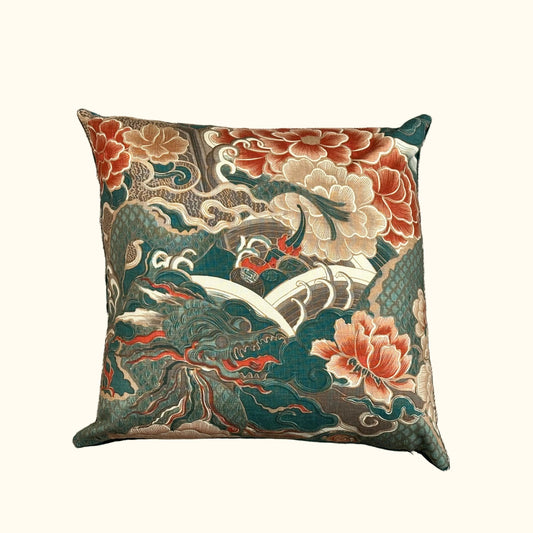 Vintage Hand Printed Floral Pillow - 22" x 22" - 478a