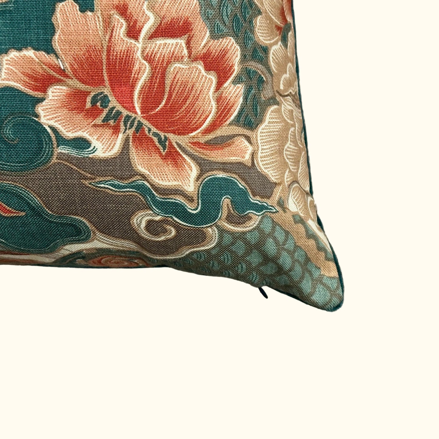 Vintage Hand Printed Floral Pillow - 22" x 22" - 478a