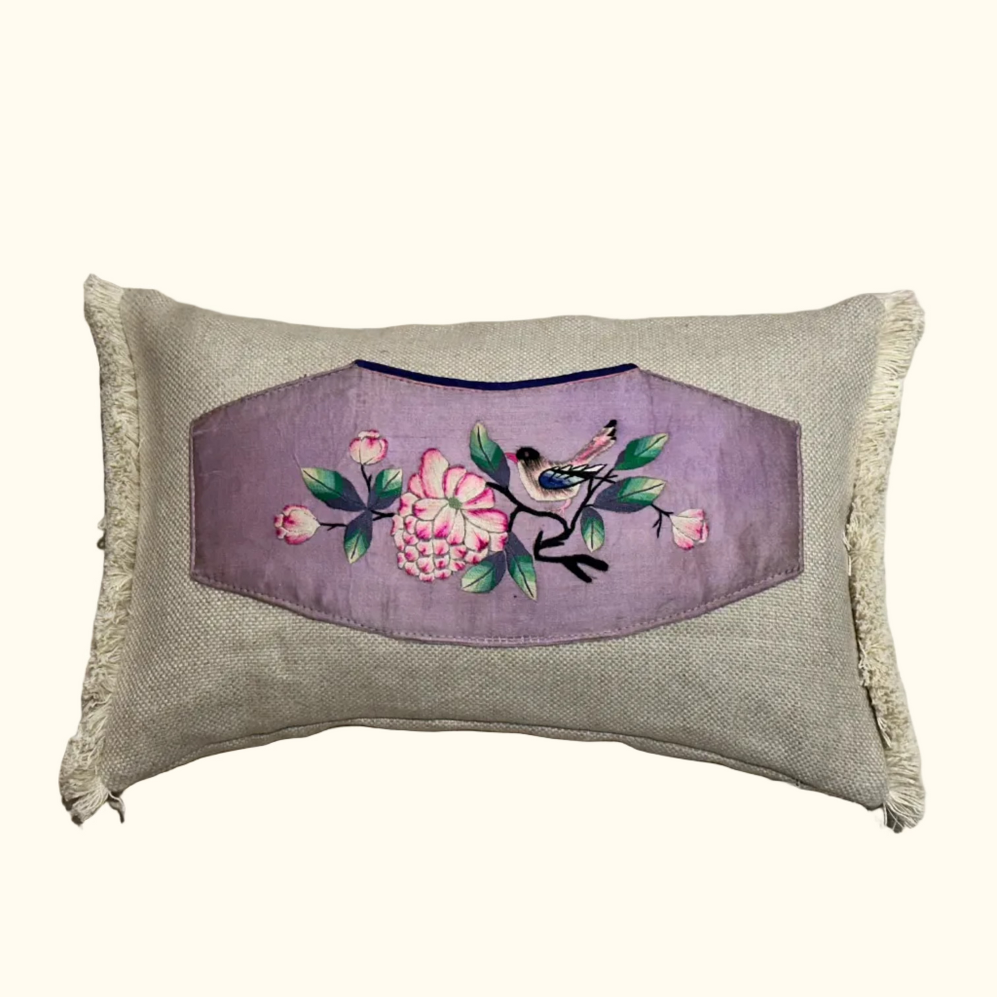 Antique Silk on Silk Embroidery Pillow - 11" x 17" - China - 486a