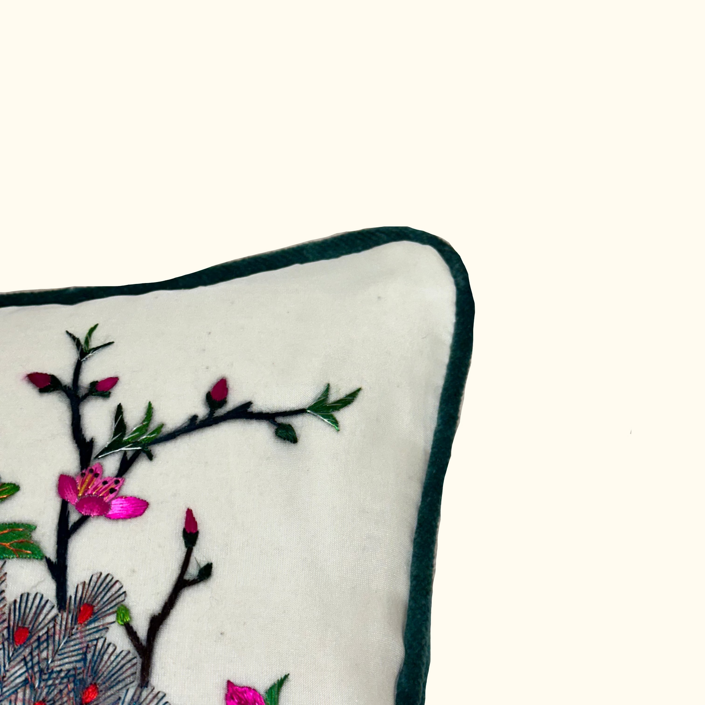Vintage Silk on Silk Embroidered Pillow - 9" x 12" - China - 320d