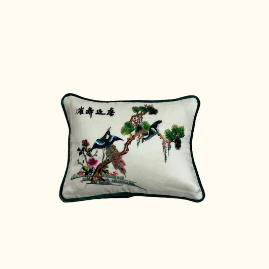 Vintage Silk on Silk Embroidered Pillow - 9" x 12" - China - 320f
